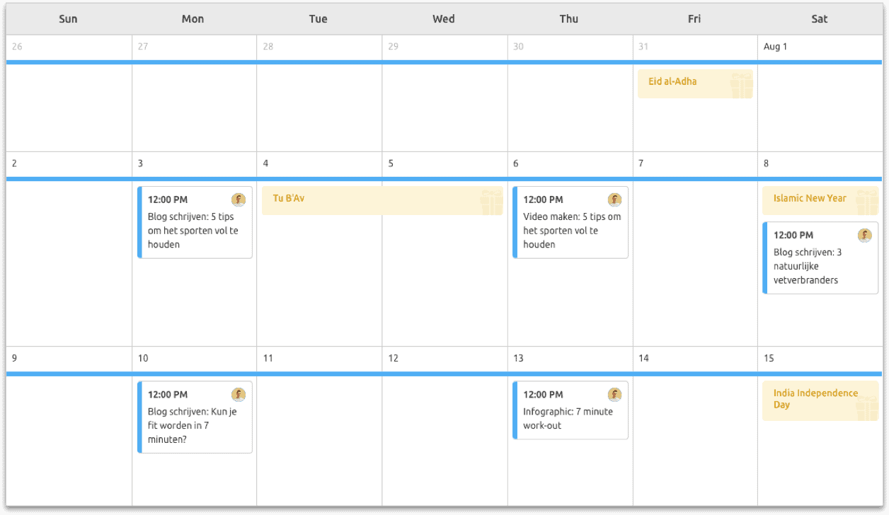 content kalender voorbeeld