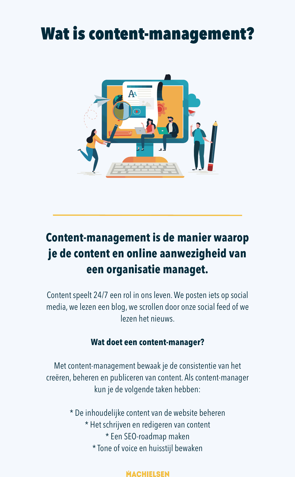Content management is de manier waarop je de content en online aanwezigheid van een organisatie managet.