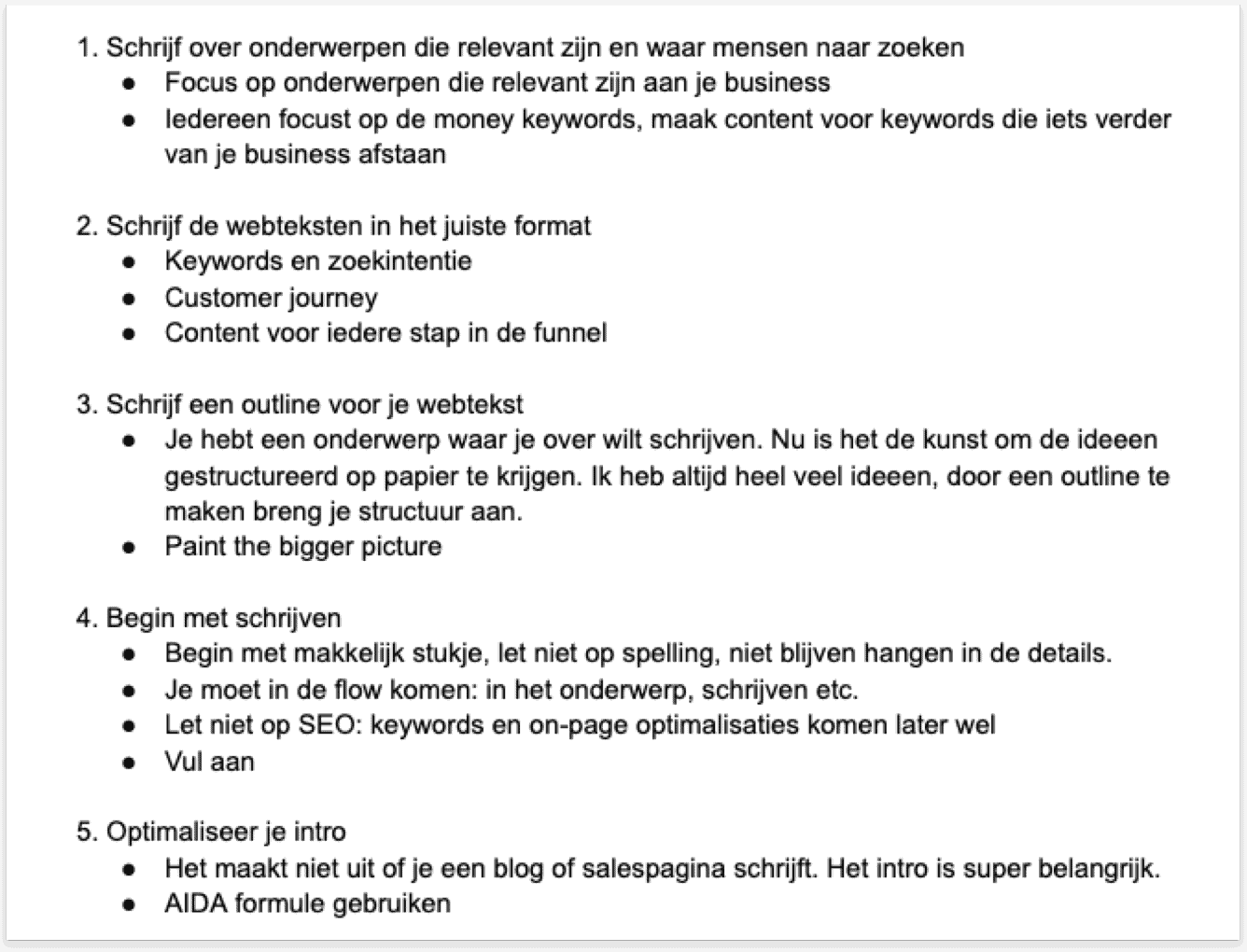 Voorbeeld van een outline voor webtekst